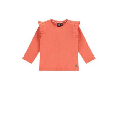 Babyface longsleeve met ruches koraalrood Babyface longsleeve met ruches koraalrood