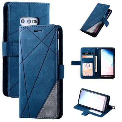 Voor Samsung Galaxy S10e Skin Feel Splicing Horizontal Flip Leather Case met Holder & Card Slots & Wallet & Photo Frame(Blauw)