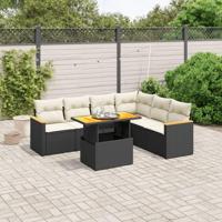 7-delige Loungeset met kussens poly rattan zwart - thumbnail