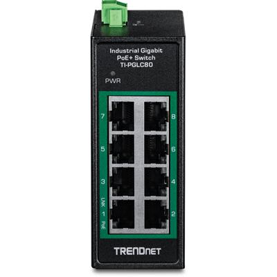 TRENDnet TI-PGLC80 8-poorts Gigabit PoE+ industriële DIN-rail Mini Switch