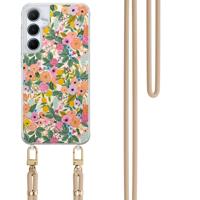 Samsung Galaxy A15 hoesje met beige koord - Pink garden - thumbnail