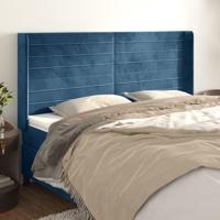 Hoofdbord met randen 203x16x118/128 cm fluweel donkerblauw - thumbnail