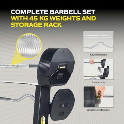 Tunturi MX Select MX100 Verstelbare halterstang en EZ Curl Bar met standaard 45,5 kg Tunturi MX Select MX100 Verstelbare halterstang en EZ Curl Bar met standaard 45,5 kg