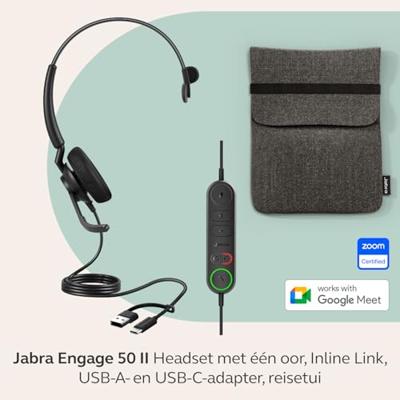 Jabra Engage 50 II On Ear headset Kabel Mono Zwart Noise Cancelling, Ruisonderdrukking (microfoon) Headset, Volumeregeling, Microfoon uitschakelbaar (mute),