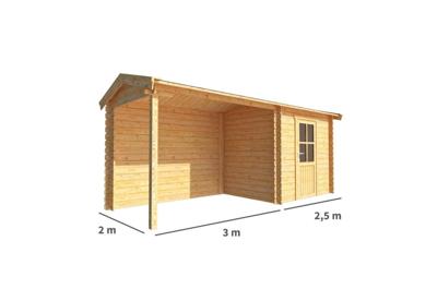 Blokhut, tuinhuisje met overkapping Fenna-Adriana 550 cm bij 200 cm diep zadeldak Warentuin Collection - Warentuin collection