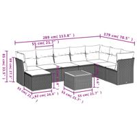 9-delige Loungeset met kussens poly rattan grijs - thumbnail