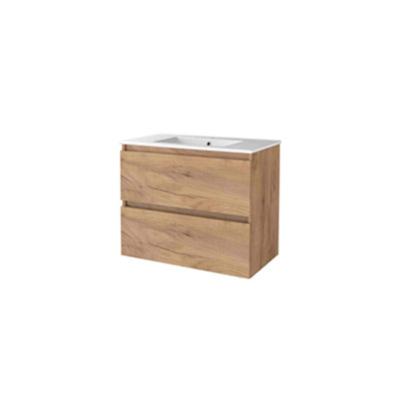 Basic-Line Start 46 Badkamermeubelset - 80 x 46 cm - Greeploos - 2 Lades - Keramische Wastafel - 1 Kraangat - Whisky Oak