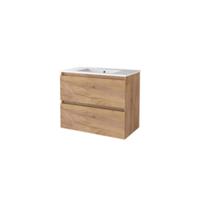 Basic-Line Start 46 Badkamermeubelset - 80 x 46 cm - Greeploos - 2 Lades - Keramische Wastafel - 1 Kraangat - Whisky Oak - thumbnail