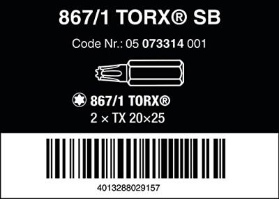 Wera 867/1 Z SB SiS 05073314001 Torx-bit T 20 Gereedschapsstaal Gelegeerd, Taai D 6.3 2 stuk(s) Wera 867/1 Z SB SiS 05073314001 Torx-bit T 20 Gereedschapsstaal Gelegeerd, Taai D 6.3 2 stuk(s)