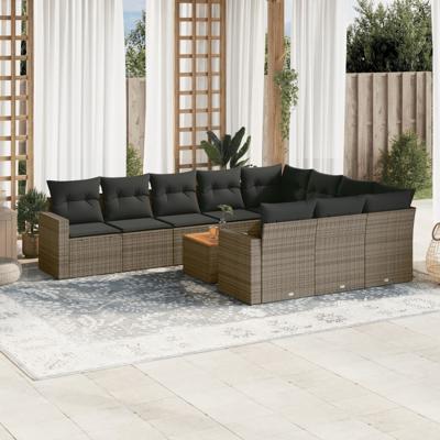 11-delige Loungeset met kussens poly rattan grijs