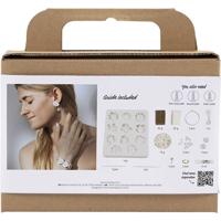 Creativ Company Mini hobbyset sieraden, oorbellen, armband en halsketting met bloemontwerp, beige, licht beige, beige, 1 doos - thumbnail