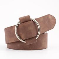 Casual Needleless ronde gesp brede PU lederen riem voor vrouwen Riemlengte: 103cm (koffie) - thumbnail
