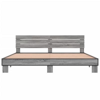 Bedframe bewerkt hout metaal grijs sonoma eiken 200x200 cm