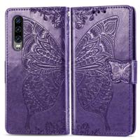 Butterfly Love bloemen reliëf horizontale Flip lederen case voor Huawei P30 met houder & kaartsleuven & portemonnee & Lanyard (donker paars) - thumbnail