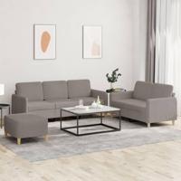 3-delige Loungeset met kussens stof taupe - thumbnail