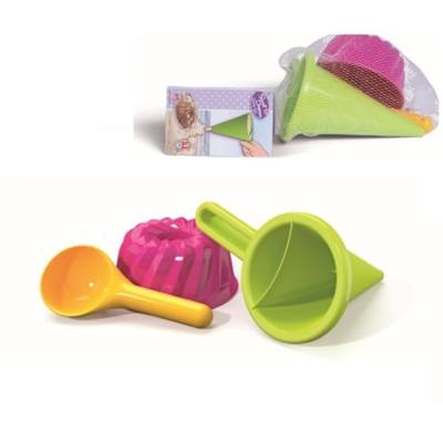 Androni Zandtrechter met cake zandvorm en schep, 3dlg.