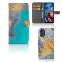 Motorola Moto E32 | Moto E32s | Bookcase | Marble Blue Gold - thumbnail