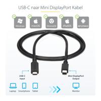 Adapter USB C naar Mini DisplayPort Startech CDP2MDPMM1MB Zwart 1 m - thumbnail