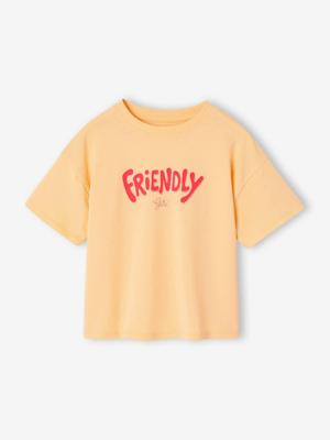 Bedrukt meisjesshirt met korte mouwen lichtgeel