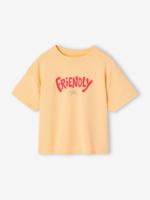 Bedrukt meisjesshirt met korte mouwen lichtgeel - thumbnail