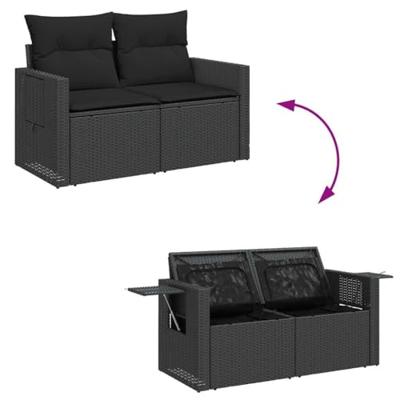 8-delige Loungeset met kussens poly rattan zwart