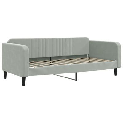 Slaapbank onderschuifbed matrassen 100x200cm fluweel lichtgrijs