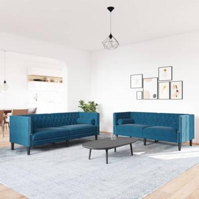 2-delige Loungeset Chesterfield met bolsters fluweel blauw