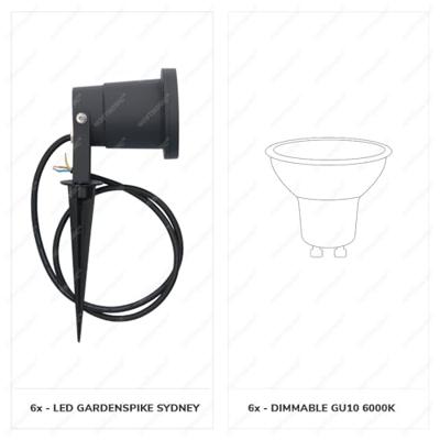 Set van 6 Sydney LED prikspots - Dimbaar - Kantelbaar - GU10 4 Watt 345 Lumen - 6500K daglicht wit - IP64 Waterdicht - Zwart Set van 6 Sydney LED prikspots - Dimbaar - Kantelbaar - GU10 4 Watt 345 Lumen - 6500K daglicht wit - IP64 Waterdicht - Zwart