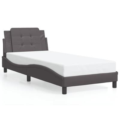 Bedframe met hoofdbord kunstleer grijs 90x200 cm