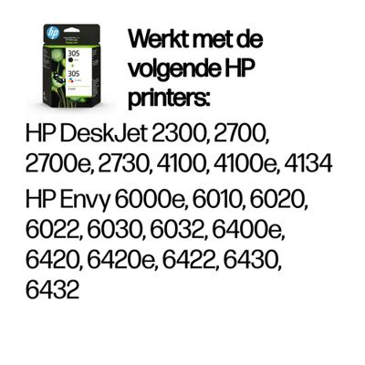 HP inktcartridge 305, 100-120 pagina's, OEM 6ZD17AE, 1 x zwart en 1 x 3 kleuren HP inktcartridge 305, 100-120 pagina's, OEM 6ZD17AE, 1 x zwart en 1 x 3 kleuren