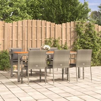 7-delige Tuinset met kussens poly rattan grijs