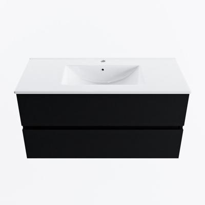 MONDIAZ VICA 100cm badmeubel onderkast Urban 2 lades. Wastafel DENIA midden 1 kraangat, kleur Glanzend Wit.