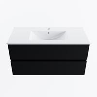 MONDIAZ VICA 100cm badmeubel onderkast Urban 2 lades. Wastafel DENIA midden 1 kraangat, kleur Glanzend Wit. - thumbnail