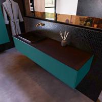 Badkamermeubelset Mondiaz Erin 150 cm met 1 Lade met RIDGE Wastafel Links Urban Zonder Kraangaten Greeploos Mat Smag - thumbnail