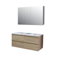 Badkamermeubel BWS Pepper Wastafel Porselein 2 Kraangaten Spiegelkast 120x55x46 cm Eiken Boss & Wessing - thumbnail
