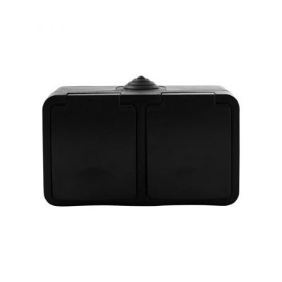 Q-LINK - Wandcontactdoos - Buitenstopcontact - Opbouw - Horizontaal - Dubbel Stopcontact - Spatwaterdicht IP54 - Randaarde - Kinderbeveiliging - Mat Zwart