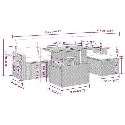 6-delige Loungeset met kussens poly rattan acacia zwart - thumbnail