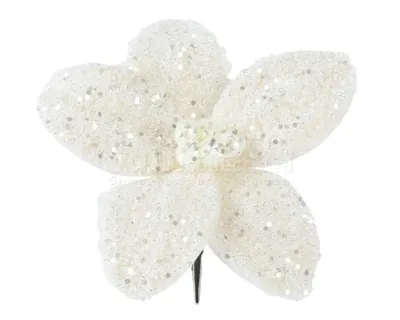 Kerstornament Bloem Clip Kunstbont Crème Ø18cm Kerstornament Bloem Clip Kunstbont Crème Ø18cm