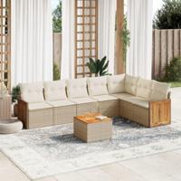 8-delige Loungeset met kussens poly rattan beige - thumbnail