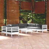 10-delige Loungeset met kussens massief grenenhout wit - thumbnail