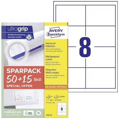 Avery-Zweckform 4782-65 Universele etiketten 97 x 67.7 mm Papier Wit 65 vellen Permanent hechtend Inkjet, Laser (zwart/wit), Laser (kleur), Kopiëren Avery-Zweckform 4782-65 Universele etiketten 97 x 67.7 mm Papier Wit 65 vellen Permanent hechtend Inkjet, Laser (zwart/wit), Laser (kleur), Kopiëren