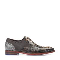 Floris van Bommel Dressed leren veterschoenen met crocoprint cognac - thumbnail