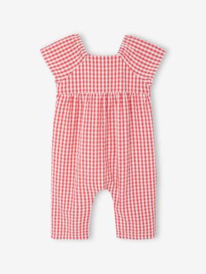 Vertbaudet meisjes jumpsuit met vlindermouwen rood, geruit