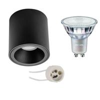 Opbouwspot Set - Pragmi Cliron Pro - GU10 Fitting - Opbouw Rond - Mat Zwart - Verdiept - Ø90mm - Philips - MASTER 927 36D VLE - 4.9W - Warm Wit 2200K-2700K - DimTone Dimbaar - thumbnail