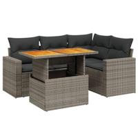5-delige Loungeset met kussens poly rattan grijs - thumbnail