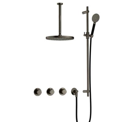 Hotbath Cobber - CB7067 - Inbouw Regendoucheset - Verouderd Ijzer - 2 Stopkranen - Thermostatisch - Plafondbuis 30 cm - Hoofddouche 200 mm - Ronde Handdouche 3 Standen - Glijstang 900 mm - Waterbesparend