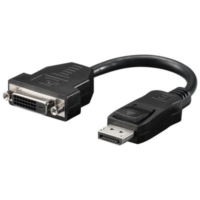 Goobay 69873 DisplayPort Adapter [1x DisplayPort stekker - 1x DVI-bus 24+5-polig] Zwart Rond, Met OTG-functie, Schroefbaar, PVC-mantel, Ronde ader 15 cm