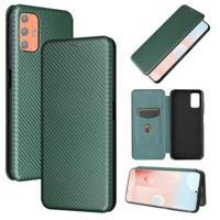Voor HTC Desire 21 Pro Carbon Fiber Texture Magnetische Horizontale Flip TPU + PC + PU Lederen Case met Kaartsleuf (Groen) - thumbnail