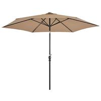 VidaXL Parasol met led-verlichting en stalen paal 300 cm taupe - thumbnail