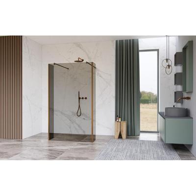 Fortifura Galeria Vrijstaande Inloopdouche - 180x200cm - Rookglas - antikalk - 8mm veiligheidsglas - wandsteunen - Geborsteld koper PVD (Koper) SW927772 2x/SW797943